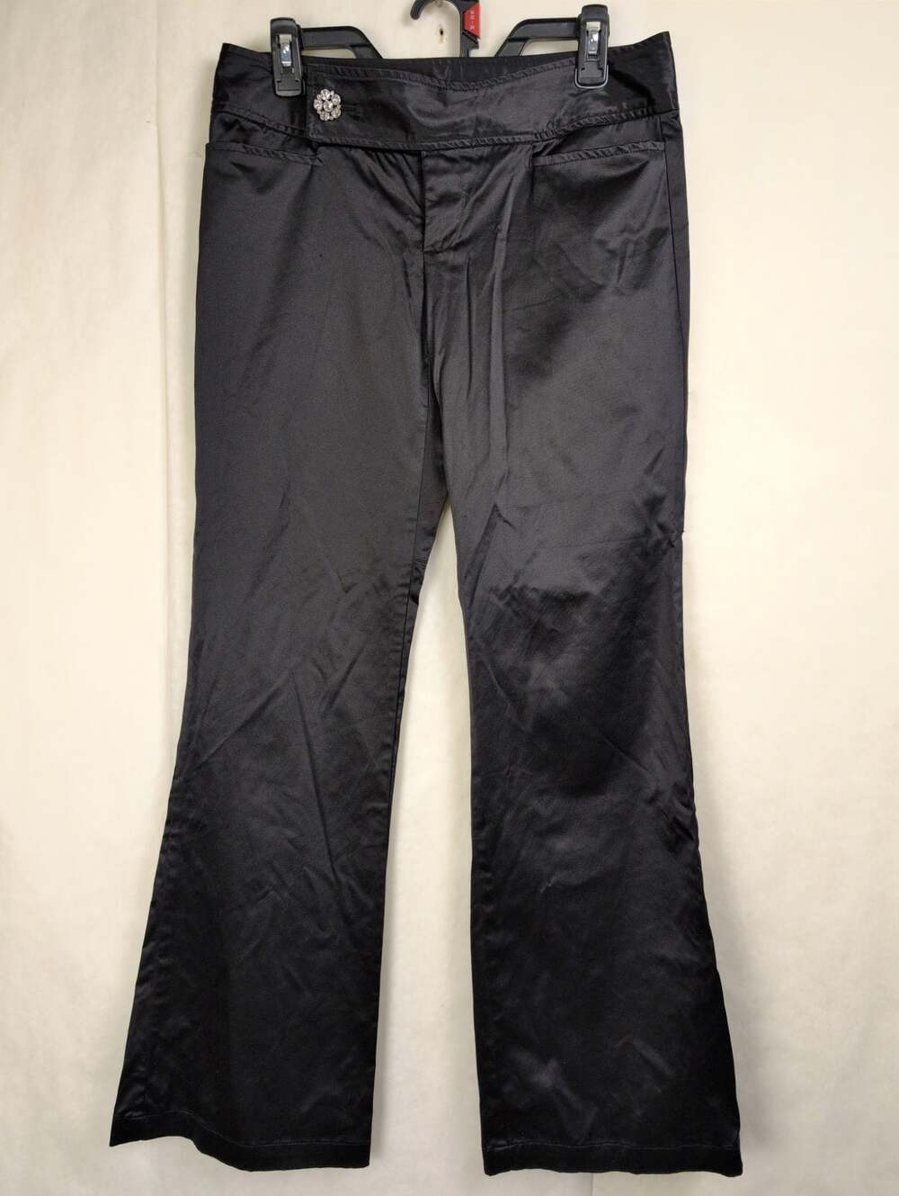 Vintage Daisy Fuentes black satin flare leg pants Size 4 Y2K Glam Retro Party